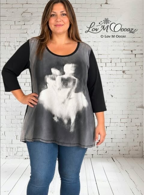 🖤 Blouse femme grise et noire – Taille 50/52 – Coupe fluide