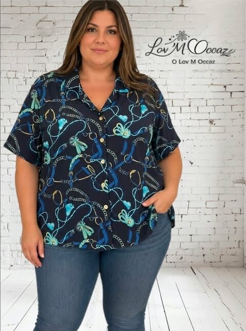 💙 Blouse femme Daxon bleue imprimée – Taille 50