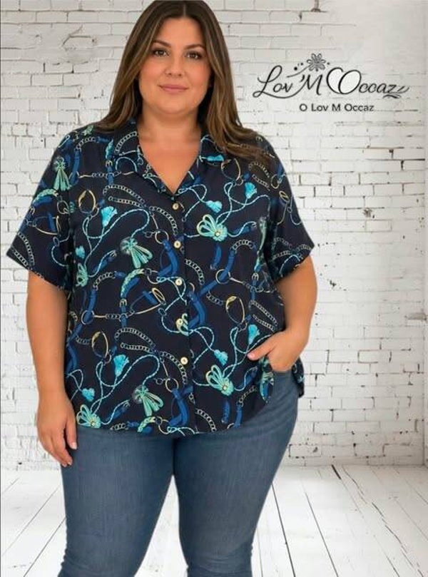 💙 Blouse femme Daxon bleue imprimée – Taille 50