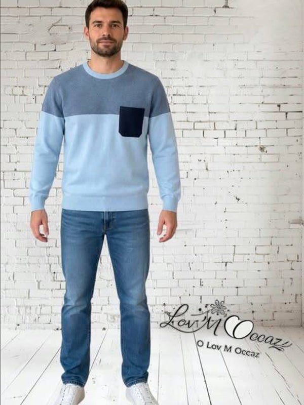 💙 Pull homme Jules bleu ciel et bleu marine – Taille M