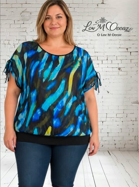 ✨ Blouse Yessica fluide noire et multicolore – Taille 50/52 ✨