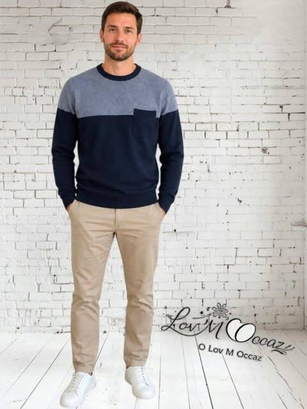 Pull homme Jules bleu marine et bleu chiné – Taille M
