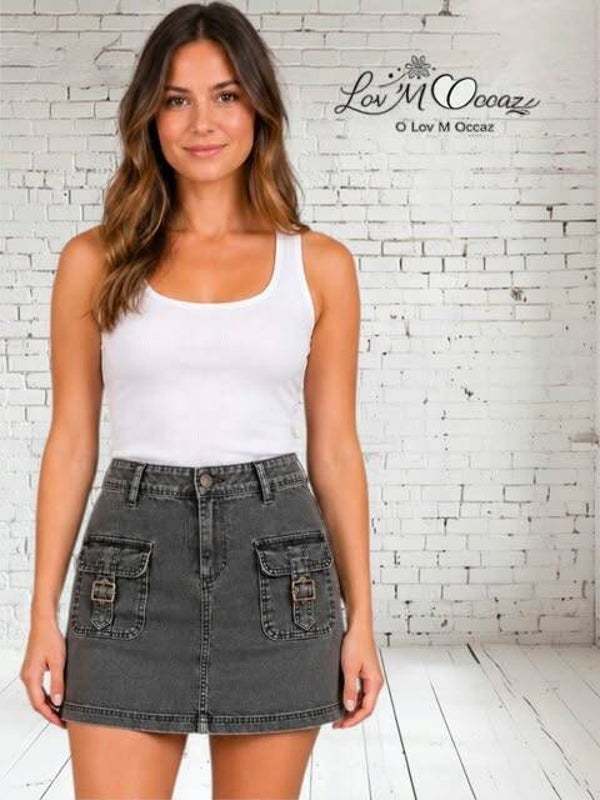 Jupe courte cargo MIM gris anthracite – Taille 36