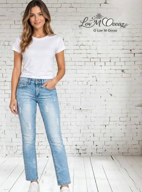 👖 Jean femme bleu clair délavé effet destroy – Seyoo – Taille L
