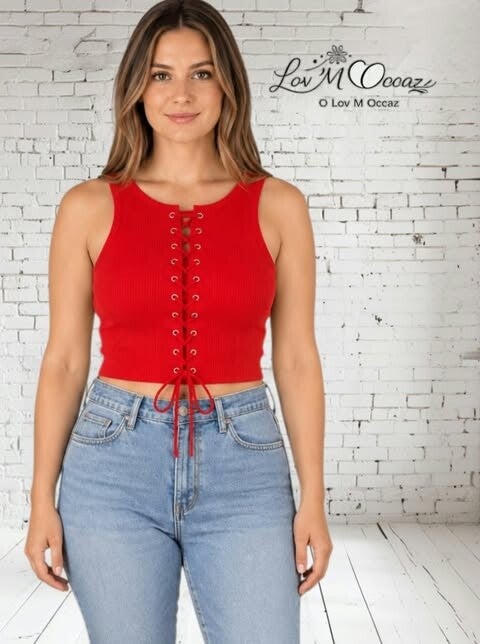 ❤️ Crop top rouge Bershka à laçage frontal – Taille M