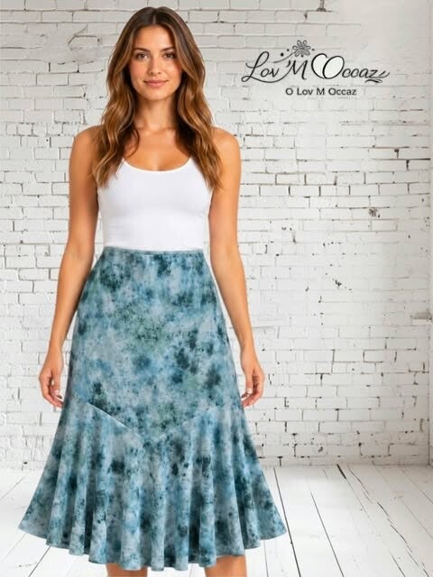Jupe midi à volants Stradivarius – Bleu turquoise et vert – Taille M