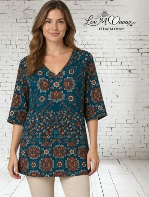 👚 Blouse Promod bohème imprimée bleu marine – Taille M (38)