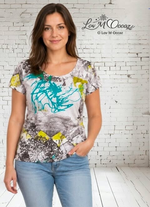 🖤 Top fluide noir imprimé multicolore La Voila – Taille M / 38-40