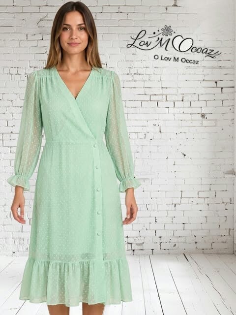 👗 Robe portefeuille vert d’eau à plumetis – Max – Taille 40