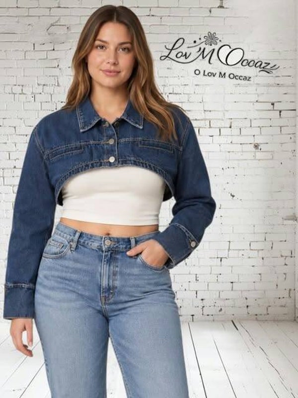 💙 Veste courte en jean bleu foncé SHEIN X – Taille XL