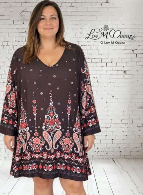 🌸 Tunique longue fleurie femme XXL – Col V
