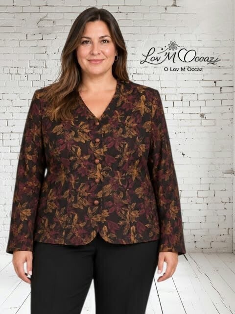 🧥 Veste femme Nathalie Andersen à motif feuillage bordeaux et doré