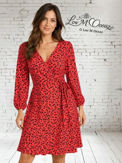 ❤️ Robe portefeuille Oasis corail à cœurs – Taille M