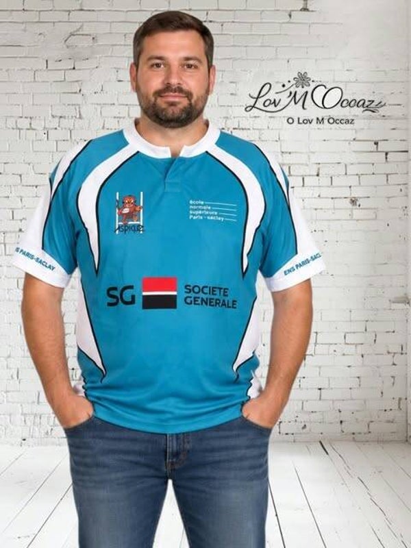Maillot de rugby homme bleu turquoise et blanc Sports Custom – 2XL- Numéro 25