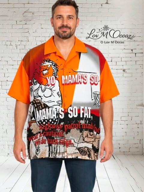 🧡 Chemise homme graphique orange et multicolore – Taille XL