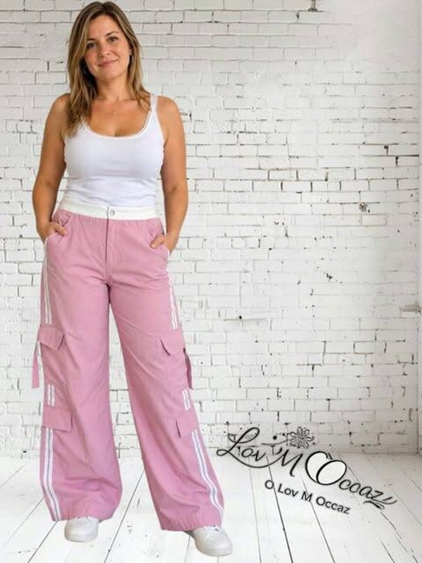 👖 Pantalon cargo femme rose poudré – Taille XL