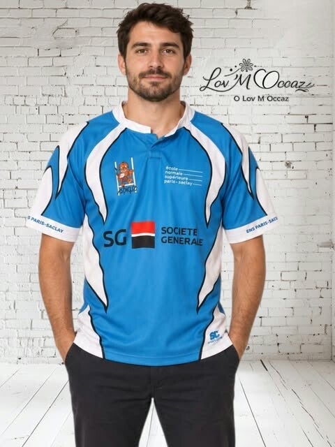 🏉 Maillot de rugby homme Sports Custom, taille L, bleu turquoise, blanc et noir - Numéro 24