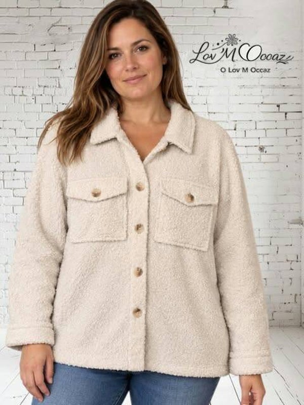 🤍 Veste Cache Cache écrue en matière bouclée – Taille estimée 44
