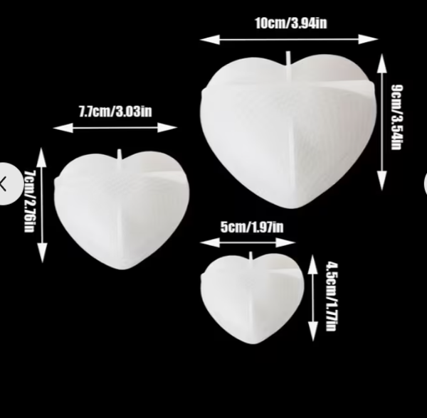 3 velas de corazón grande, mediano y pequeño