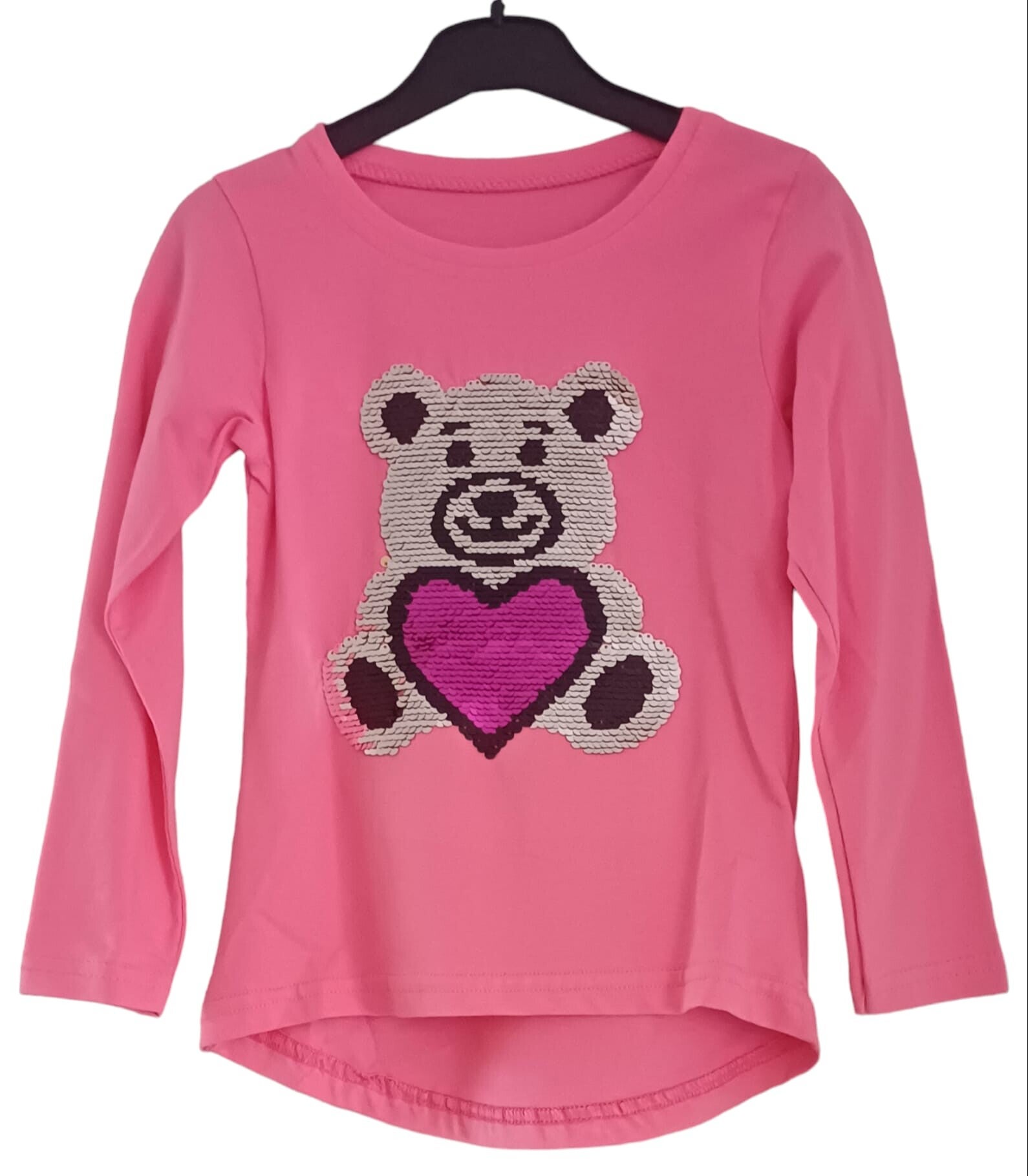 longfleece pailletten beertje met hart - rose