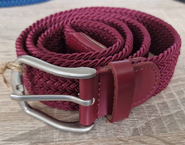 Riem Stretch Vlecht vierkant gesp - Bordeaux Rood