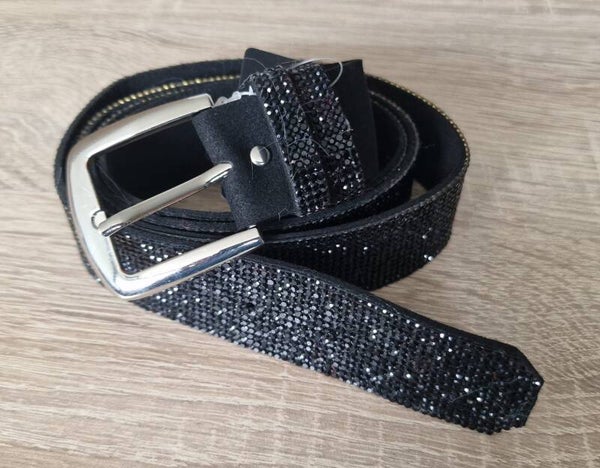 Riem strass glitter stof - Zwart