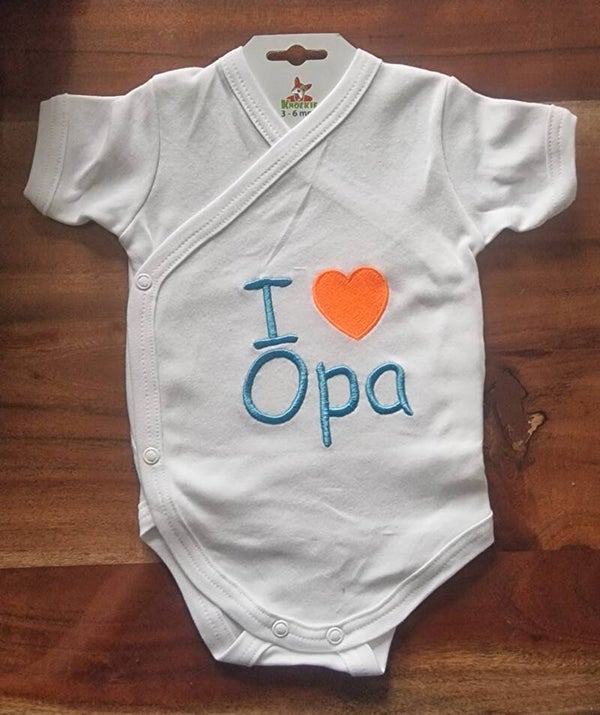 Rompertje - I <3 Opa - wit/lichtblauw/Donker Orange