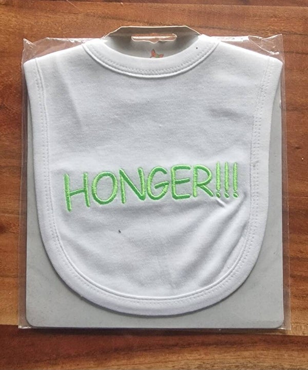 Slabbetje - honger!!! - Wit/licht Groen.