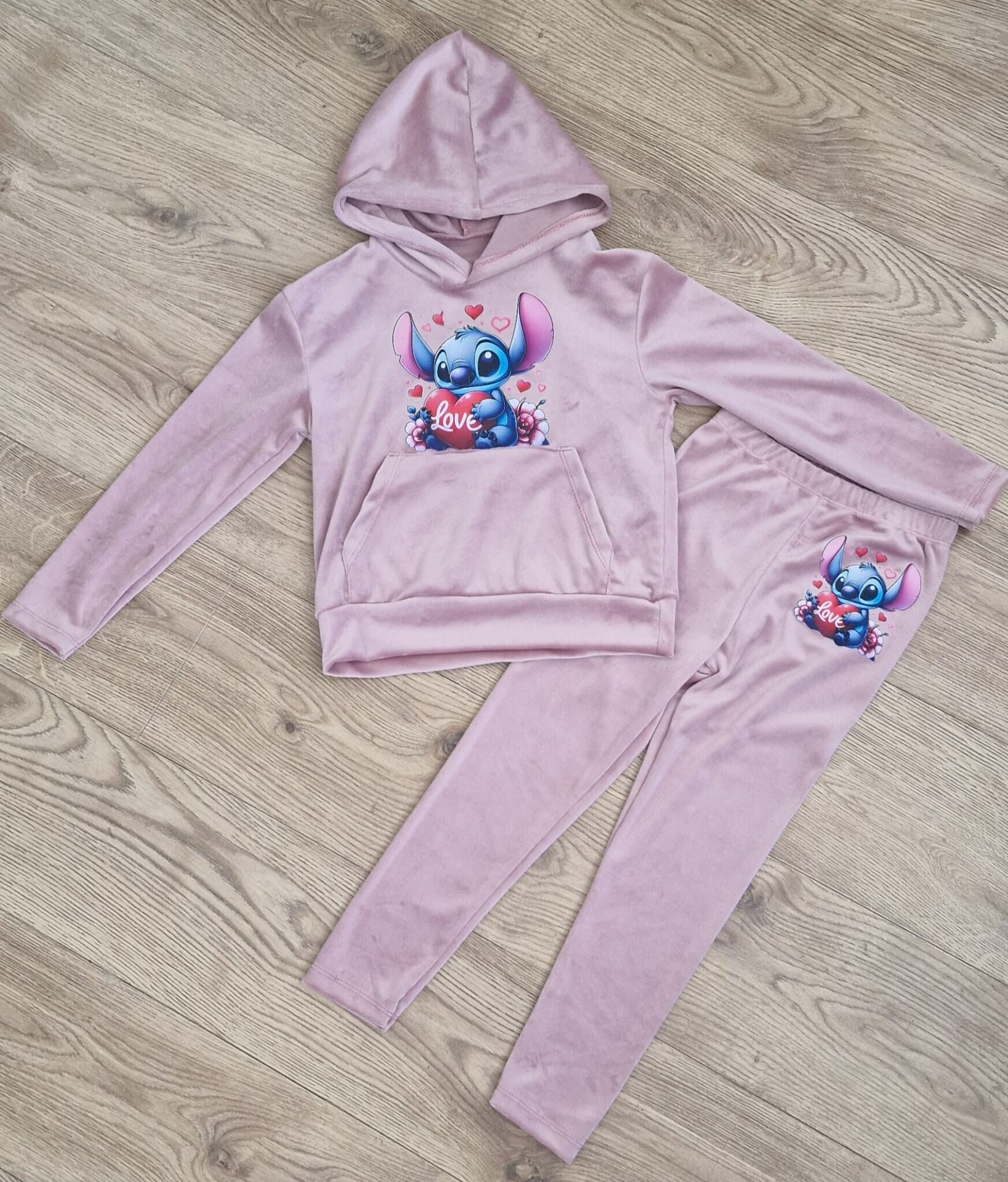 Huispak fluweel Stitch harten - rose