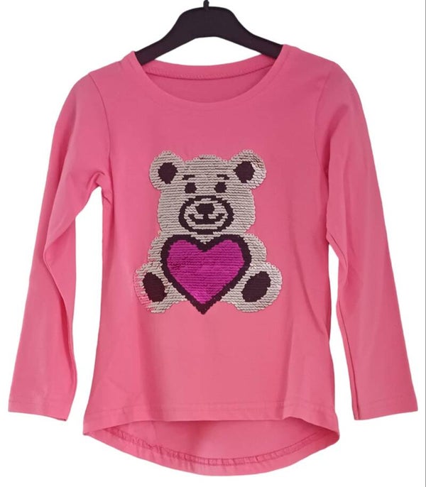 longfleece pailletten beertje met hart - rose