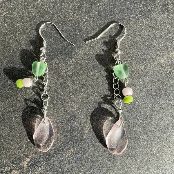 Pink Leaf Blossom Earrings