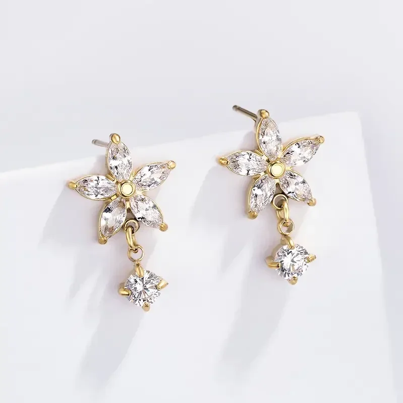 03. Oorbellen - Flower Stones - RVS - Goud