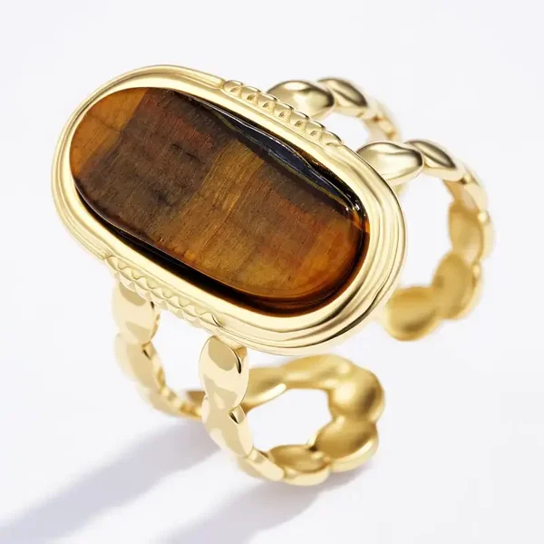 35. Ring - Big Color Stone - RVS - Goud
