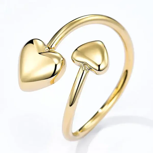 52. Ring - Double Hearts Smooth - RVS - Goud