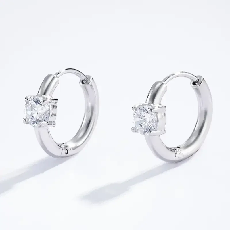 01. Oorbellen - Ring met steen - RVS - Zilver