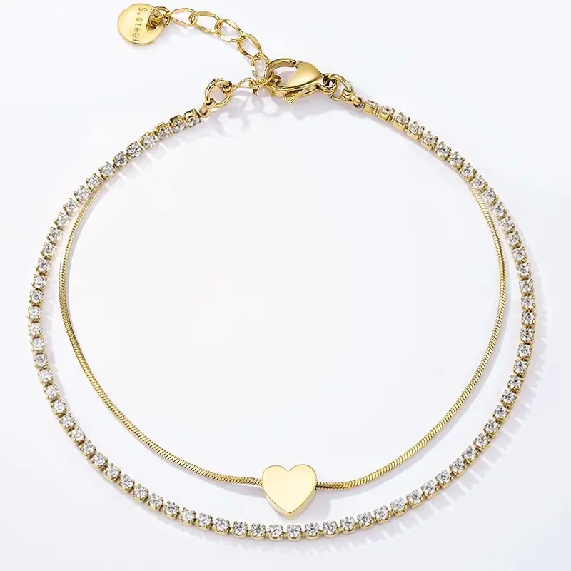 10. Armband - Tennis & Heart - RVS - Goud
