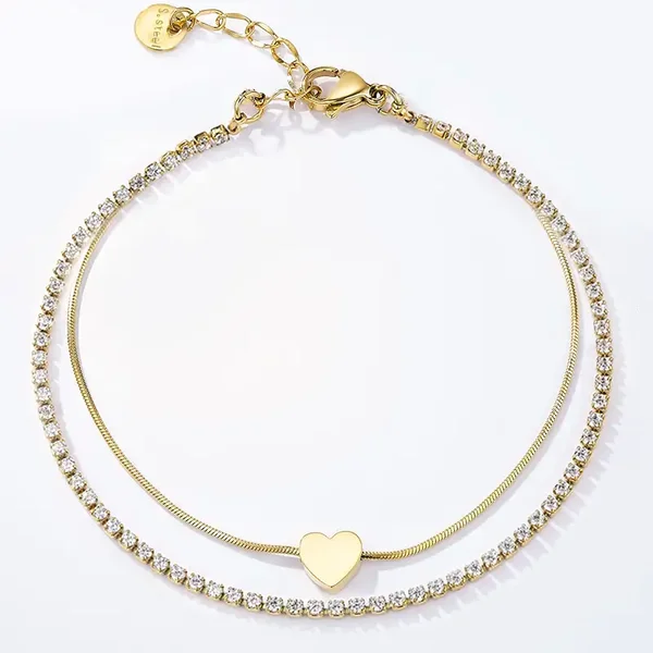 10. Armband - Tennis & Heart - RVS - Goud