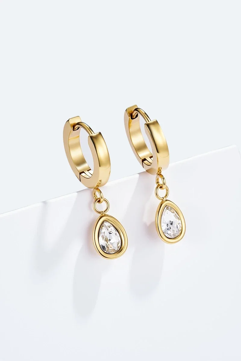 04. Oorbellen - Ringen met Hanger Stone - RVS - Goud