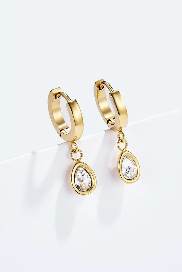 04. Oorbellen - Ringen met Hanger Stone - RVS - Goud