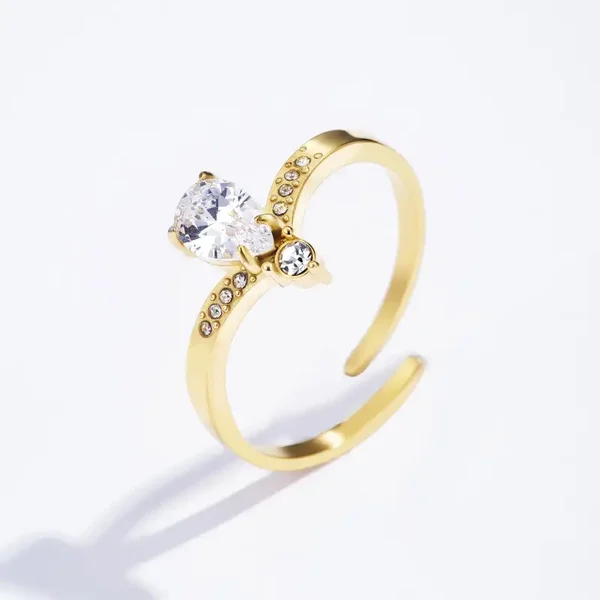 53. Ring - V with Stone - RVS - Goud