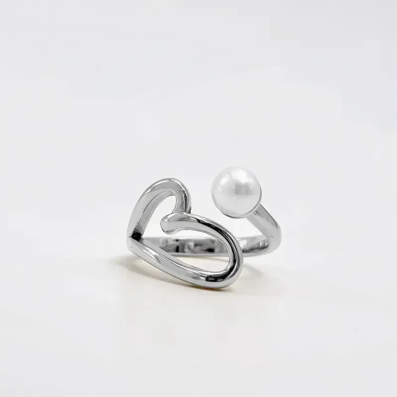 08. Ring - Heart & Pearl - RVS - Zilver