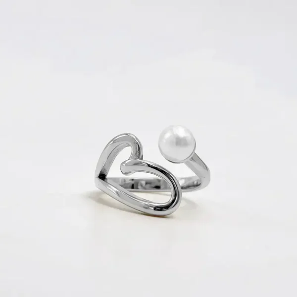 08. Ring - Heart & Pearl - RVS - Zilver