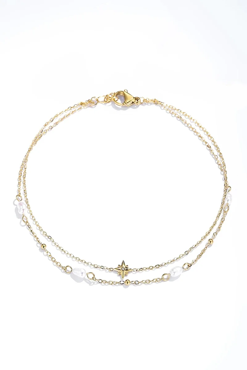 06. Armband - Star, Stones & Pearls - RVS - Goud