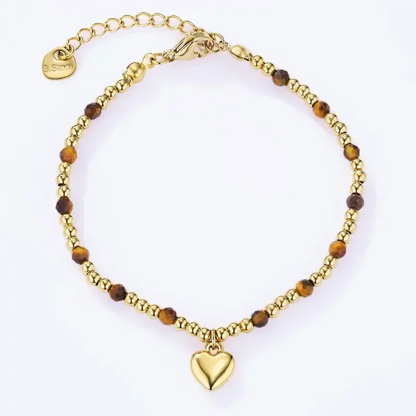 13. Armband - Beaded Heart - RVS - Goud