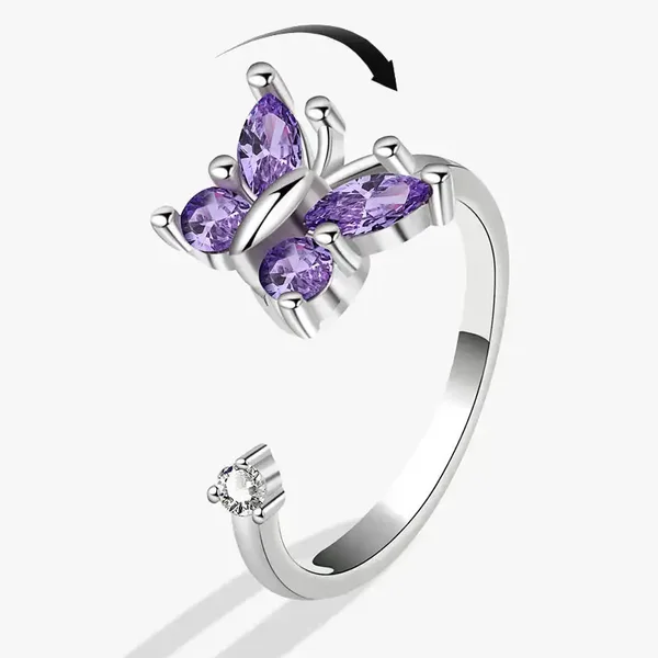 13. Fidget Ring - Paarse Vlinder -  Massief Koper