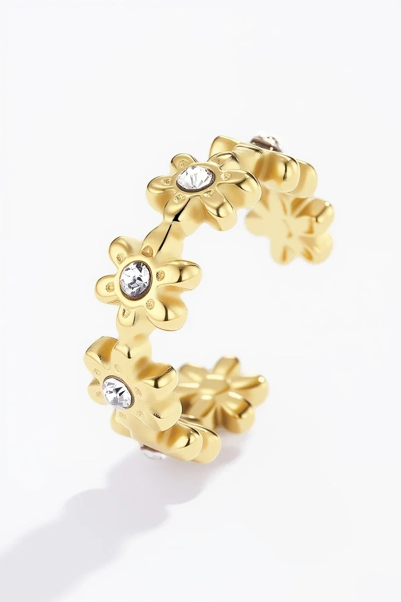 08. Oorclip - Flower & Stone - RVS - Goud