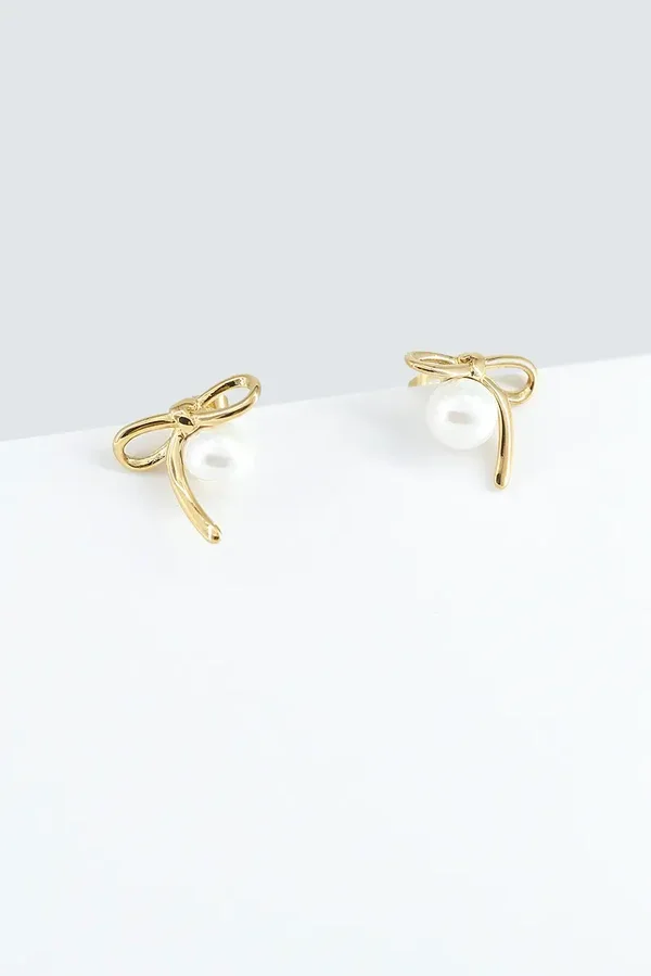 01. Oorbellen - Strik met Parel - RVS - Goud