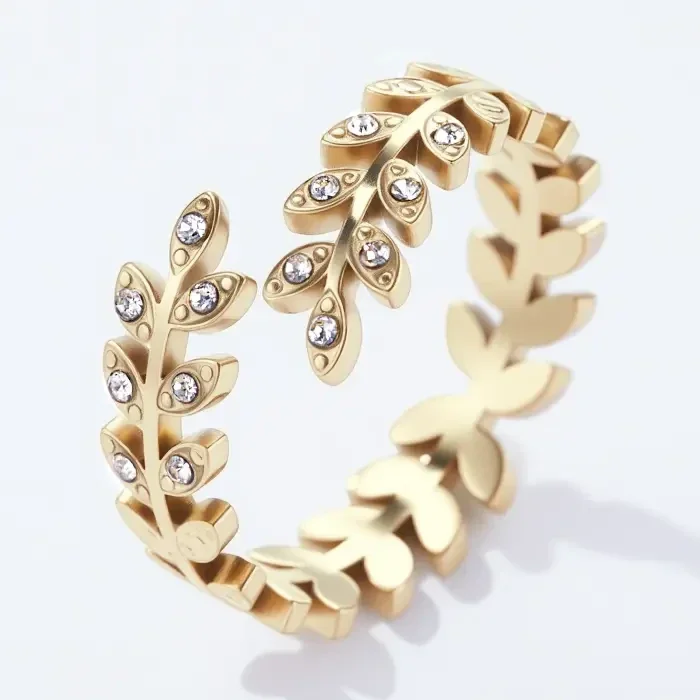 12. Ring - Flower & Stones - RVS - Goud
