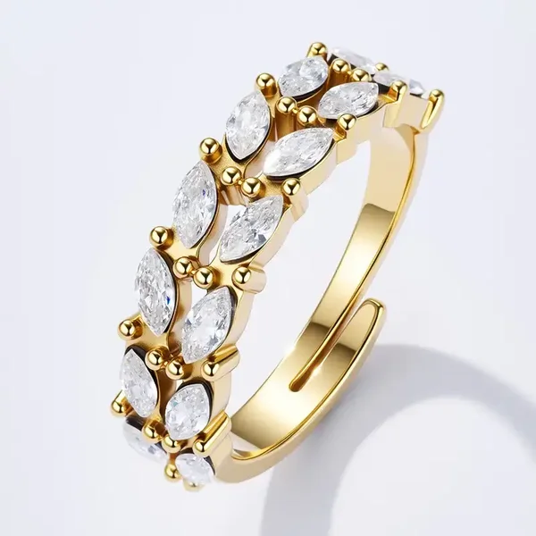 54. Ring - Big Leaf Stones - RVS - Goud