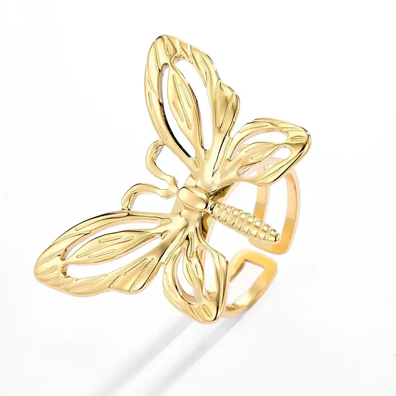 16. Ring - Libelle , Butterfly - RVS - Goud